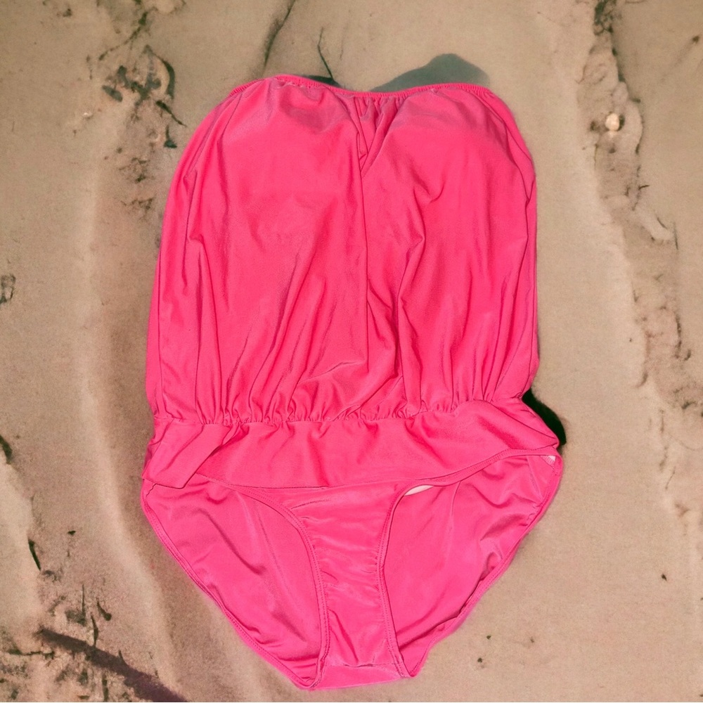 Chartou pink bandeau swimsuit with clear straps